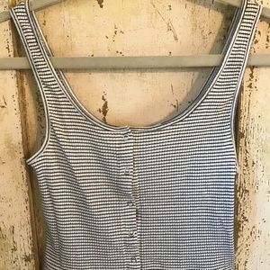 Divided Black and White Striped Ribbed Crop Top Tank